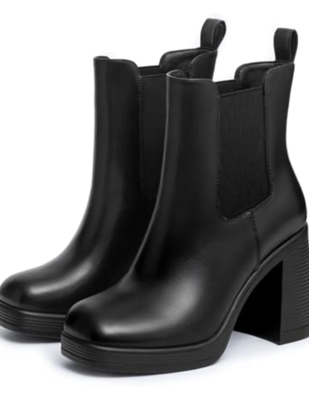 Women's Chelsea Platform Boots Chunky Heel Square Toe Slip On Elastic Ankle